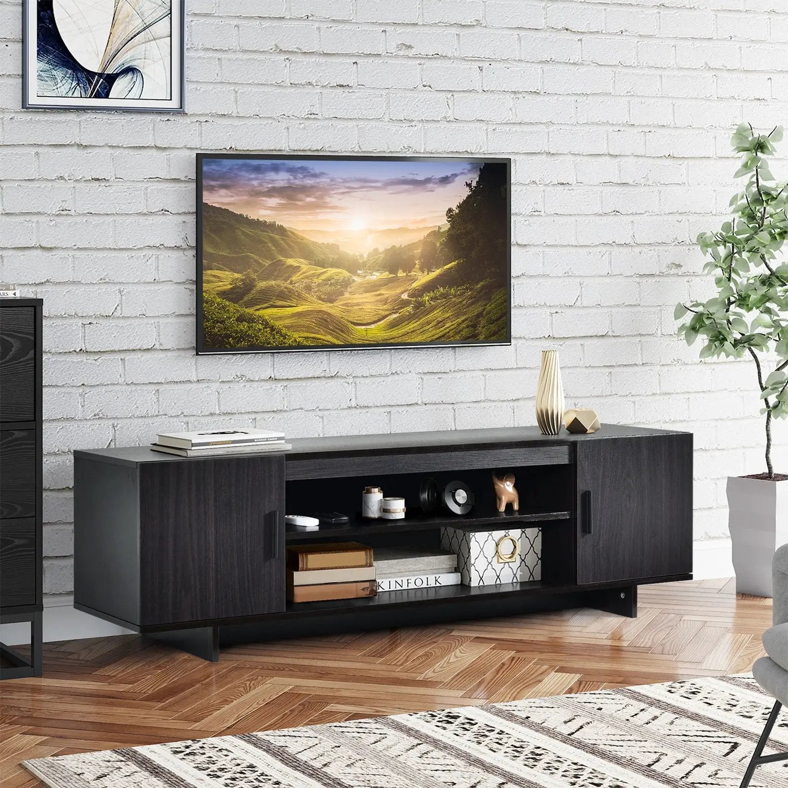 Modern Wood Universal TV Stand for TV up to 65 Inch with 2 Storage Cabinets by DirectDeals