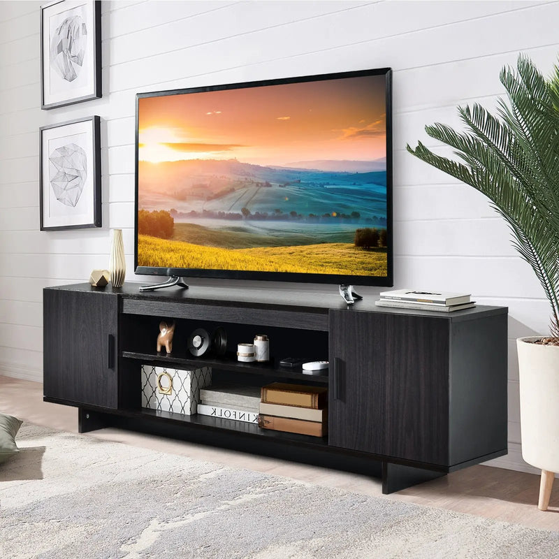Modern Wood Universal TV Stand for TV up to 65 Inch with 2 Storage Cabinets by DirectDeals
