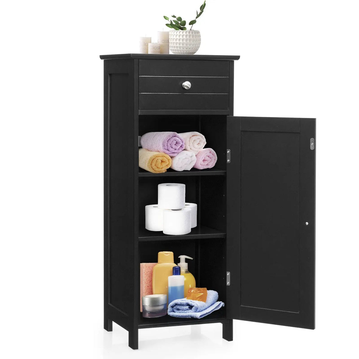 Wooden Storage Free-Standing Floor Cabinet with Drawer and Shelf by DirectDeals