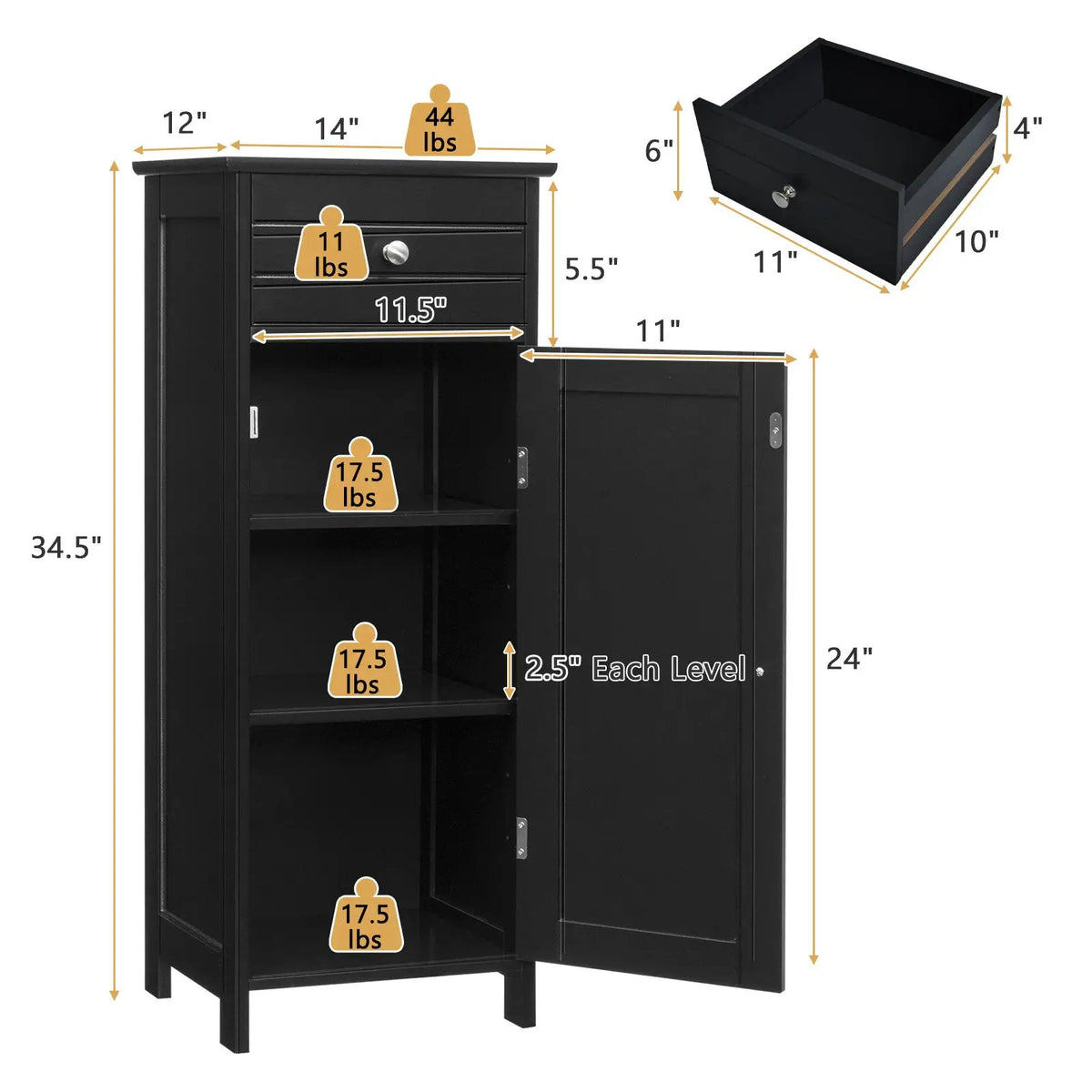 Wooden Storage Free-Standing Floor Cabinet with Drawer and Shelf by DirectDeals