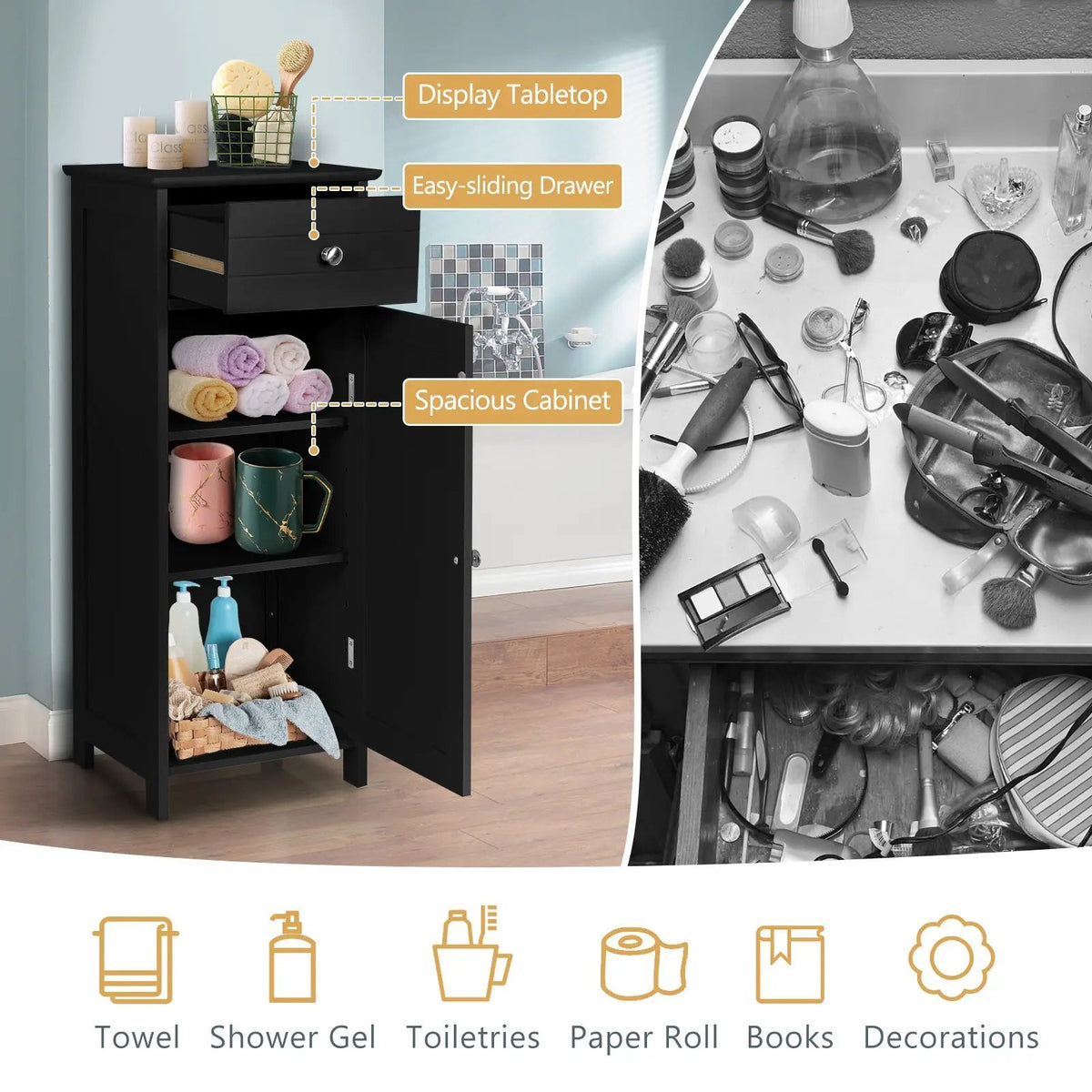 Wooden Storage Free-Standing Floor Cabinet with Drawer and Shelf by DirectDeals