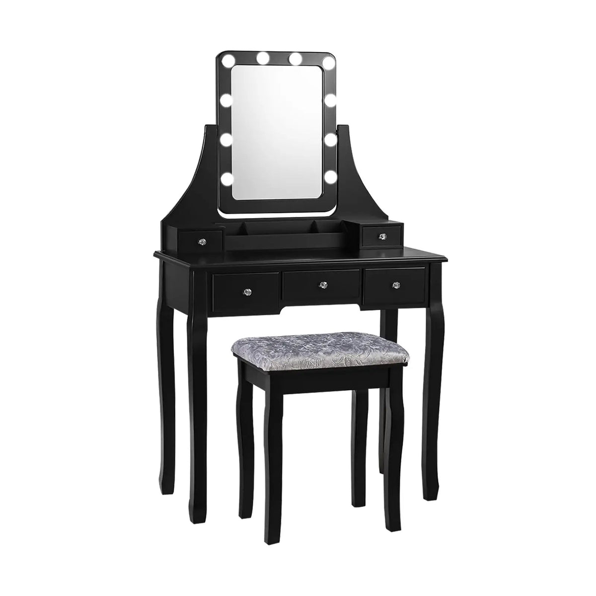 Vanity Dressing Table Set with 10 Dimmable Bulbs and Cushioned Stool by DirectDeals