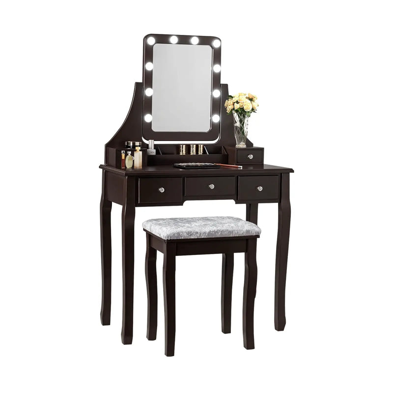 Vanity Dressing Table Set with 10 Dimmable Bulbs and Cushioned Stool by DirectDeals