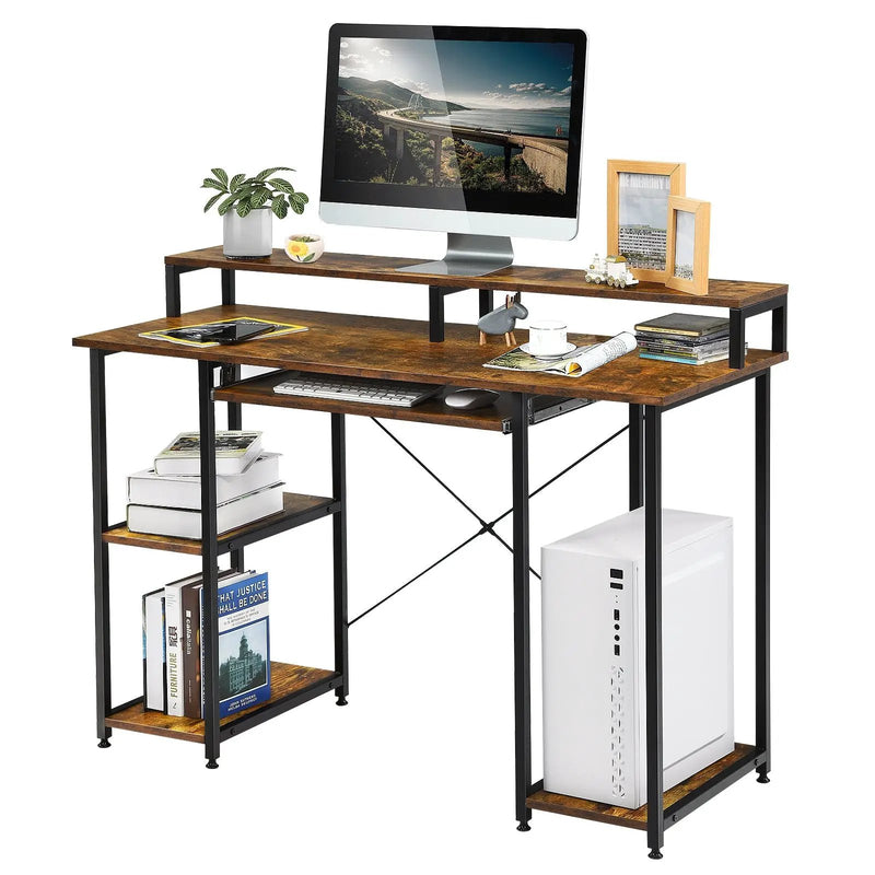 47 Inches Computer Desk Writing Study Table with Keyboard Tray and Monitor Stand by DirectDeals