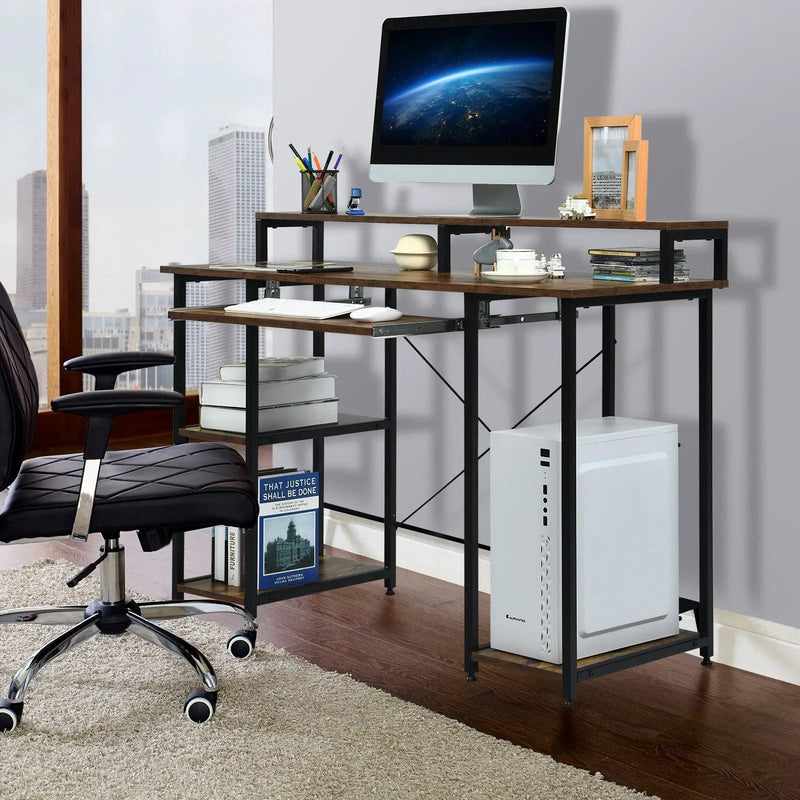 47 Inches Computer Desk Writing Study Table with Keyboard Tray and Monitor Stand by DirectDeals