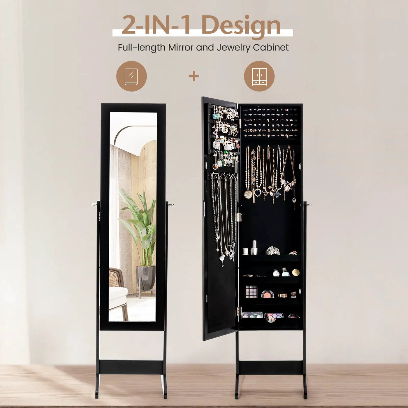 Mirrored Standing Jewelry Cabinet Storage Box by DirectDeals