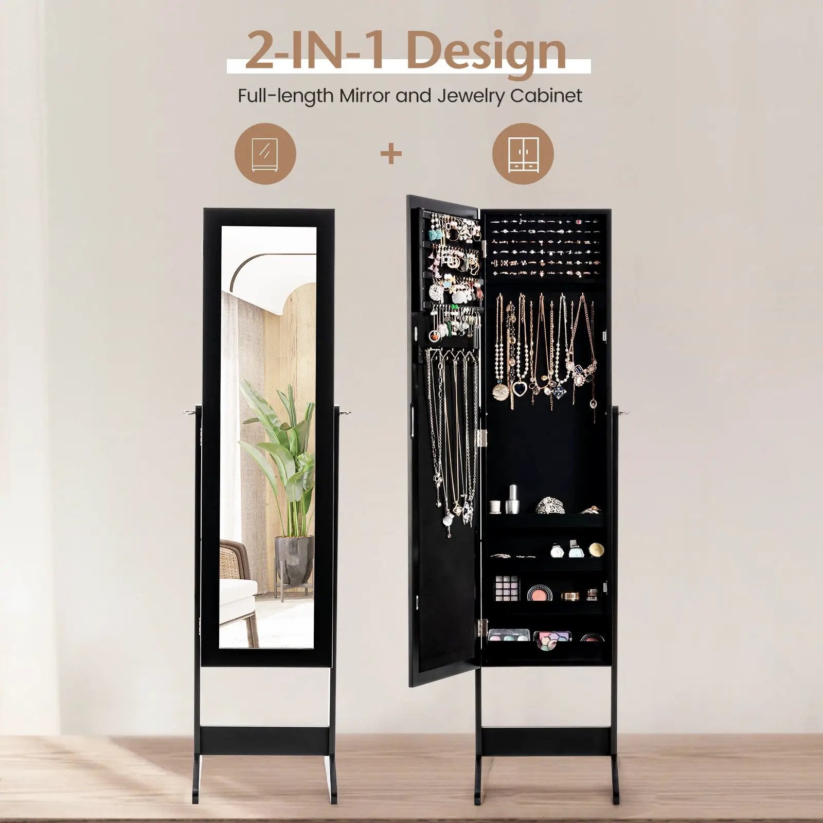 Mirrored Standing Jewelry Cabinet Storage Box by DirectDeals