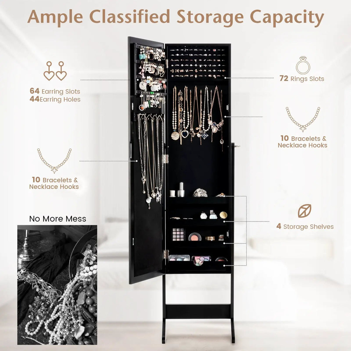 Mirrored Standing Jewelry Cabinet Storage Box by DirectDeals