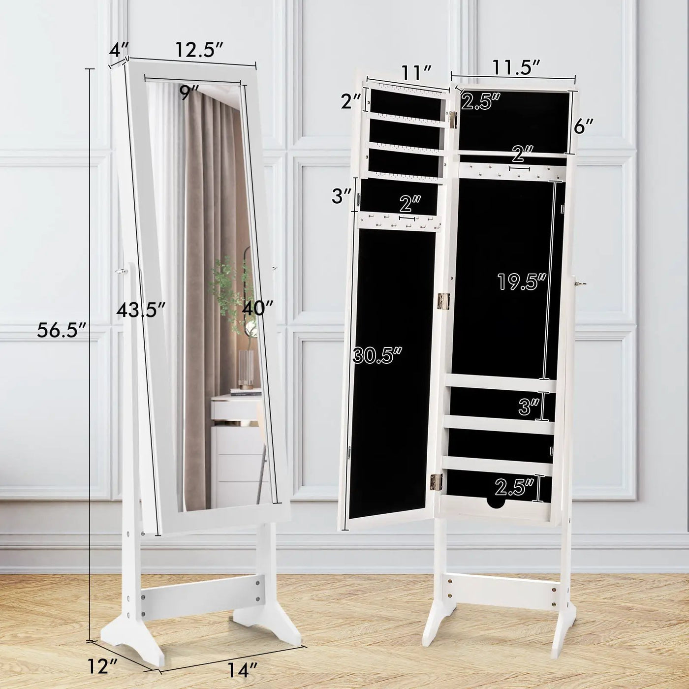 Mirrored Standing Jewelry Cabinet Storage Box by DirectDeals