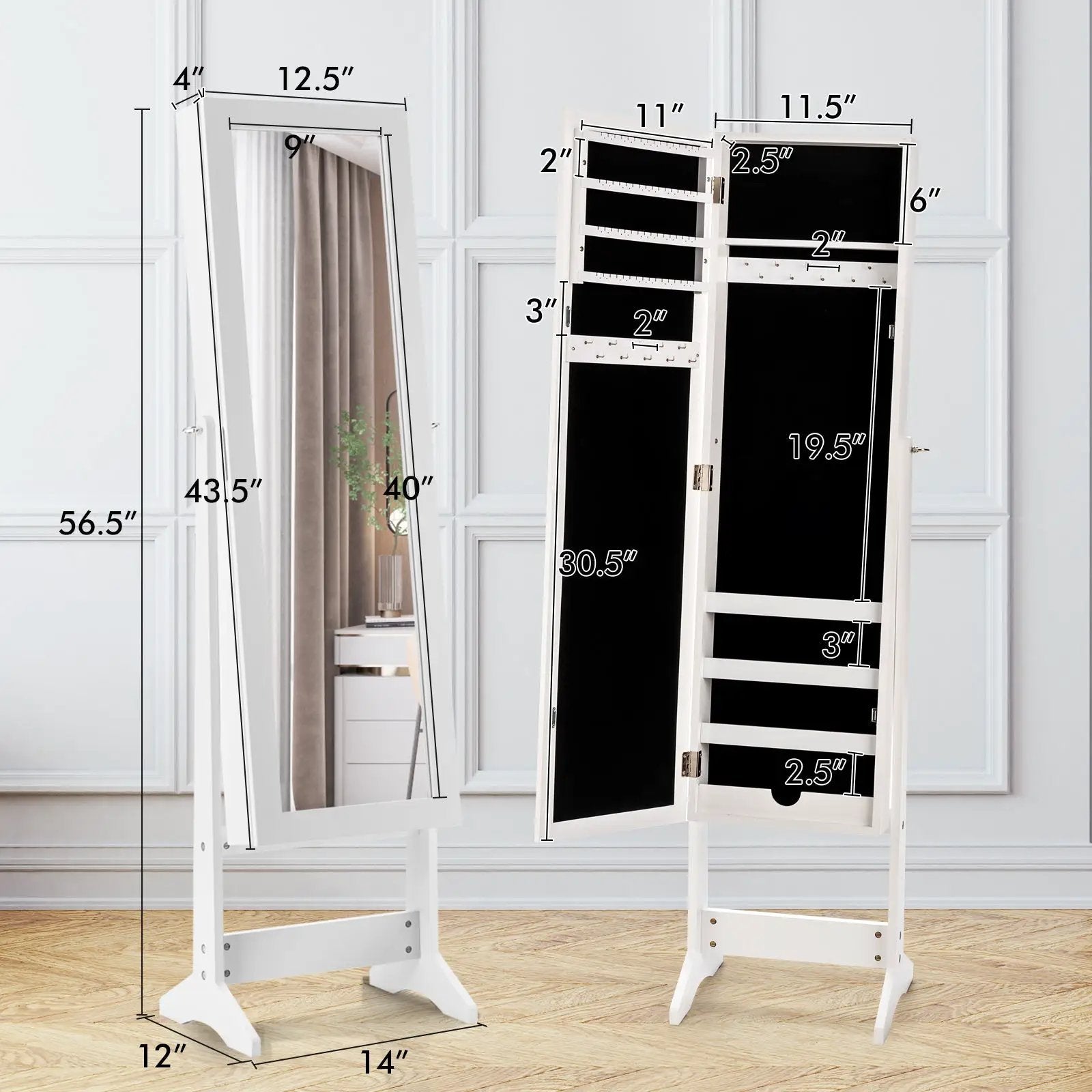 Mirrored Standing Jewelry Cabinet Storage Box by DirectDeals