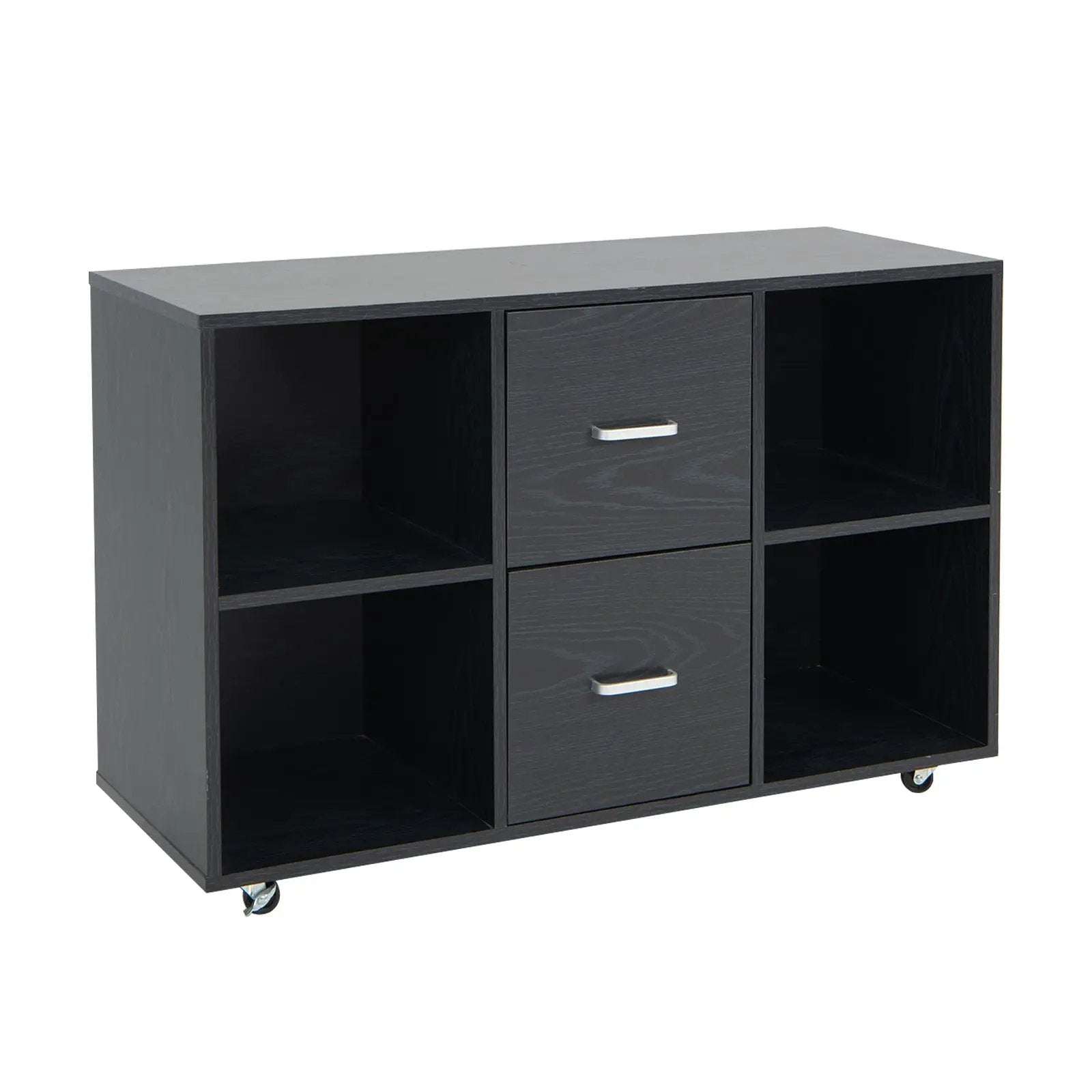 2 Drawer Wood Mobile File Cabinet with 4 Open Compartments-Black by DirectDeals