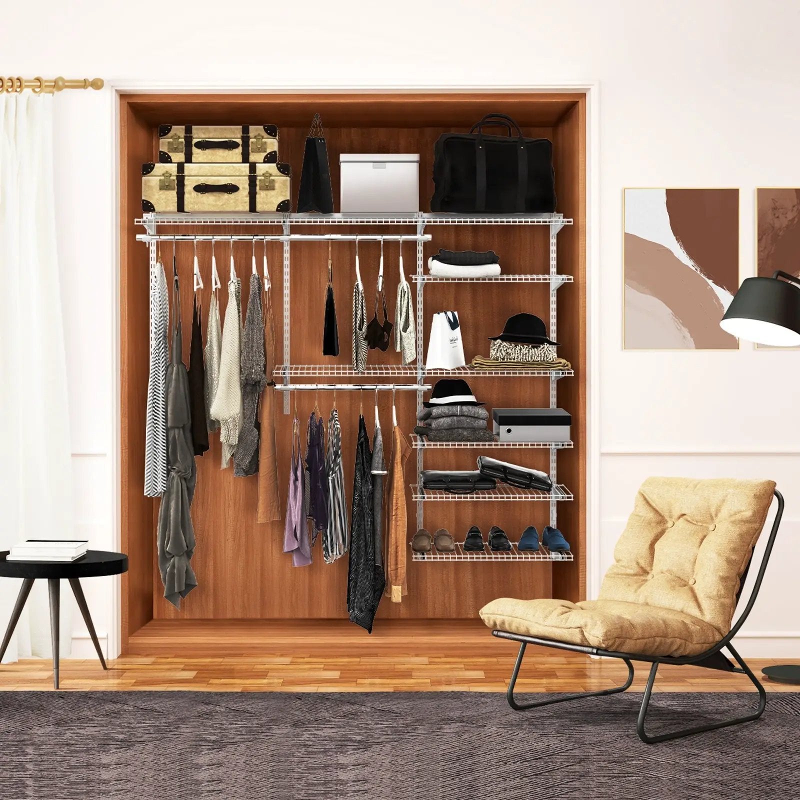 Adjustable Closet Organizer Kit with Shelves and Hanging Rods for 4 to 6 Feet by DirectDeals