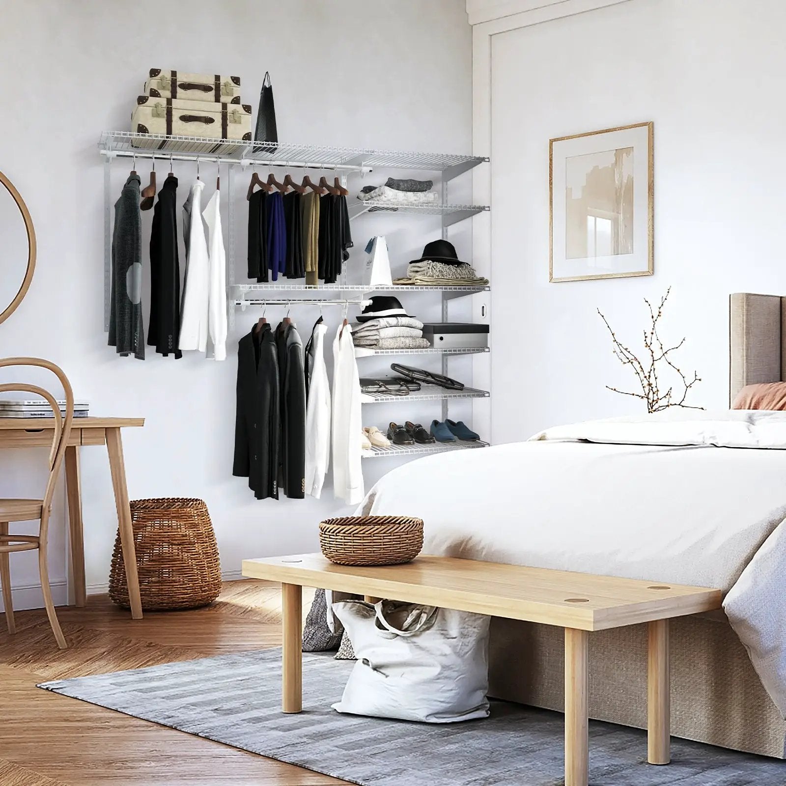 Adjustable Closet Organizer Kit with Shelves and Hanging Rods for 4 to 6 Feet by DirectDeals