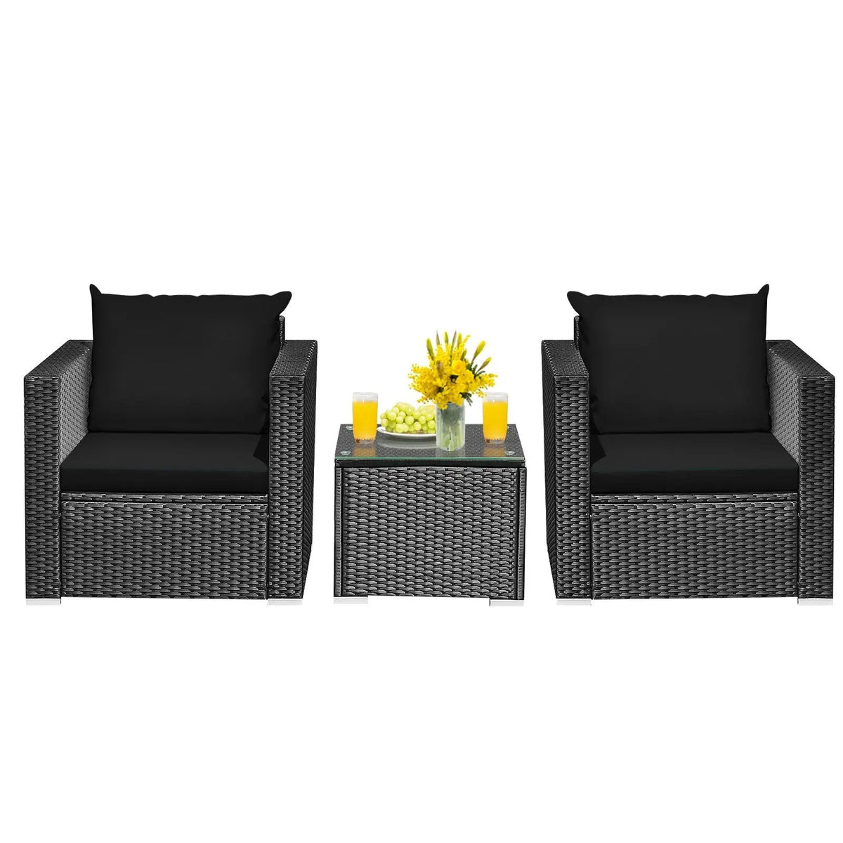 3 Pieces Patio Wicker Conversation Set with Cushion by DirectDeals