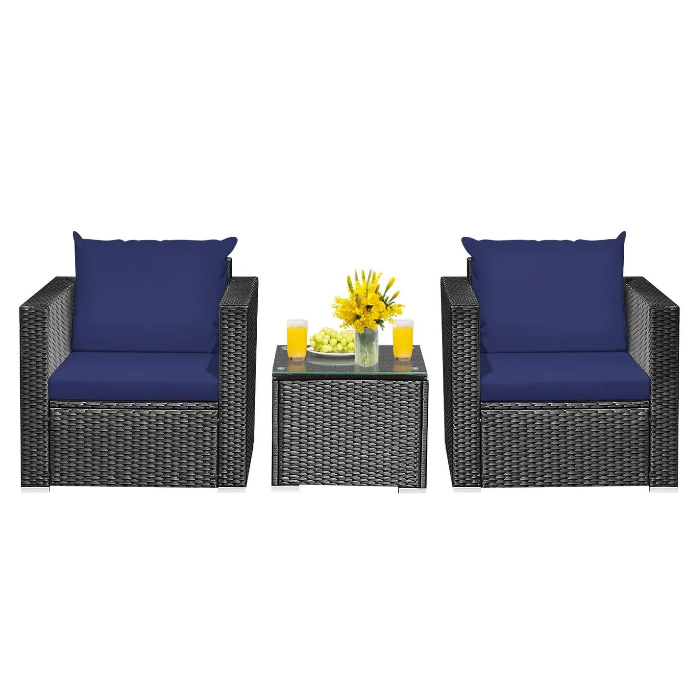 3 Pieces Patio Wicker Conversation Set with Cushion by DirectDeals