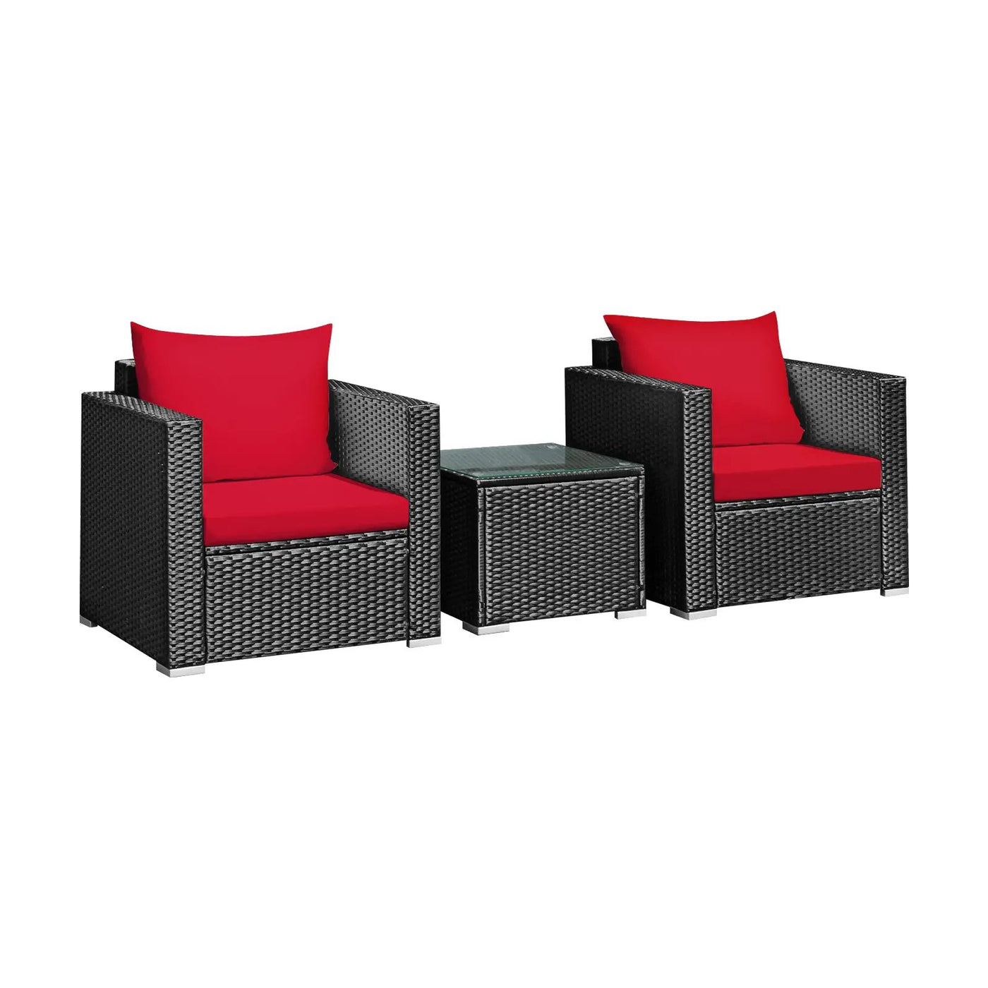 3 Pieces Patio Wicker Conversation Set with Cushion by DirectDeals