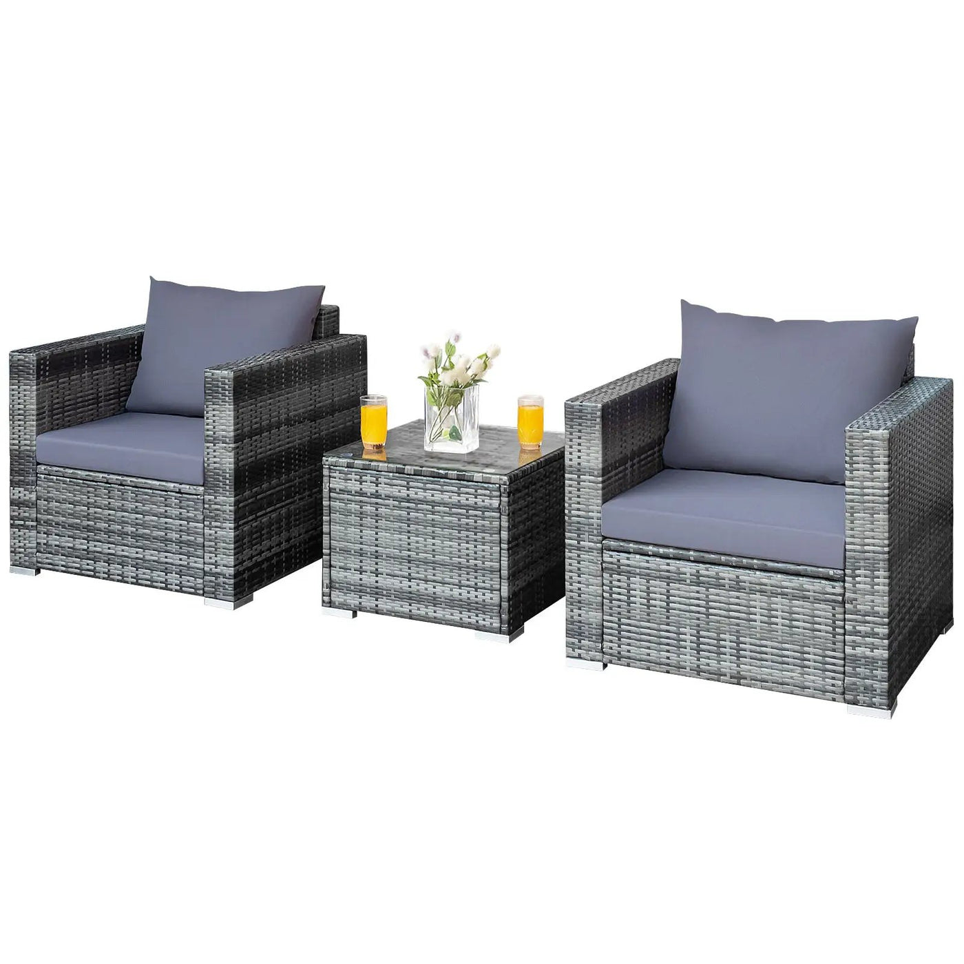 3 Pcs Patio Rattan Furniture Bistro Sofa Set with Cushioned-Navy by DirectDeals