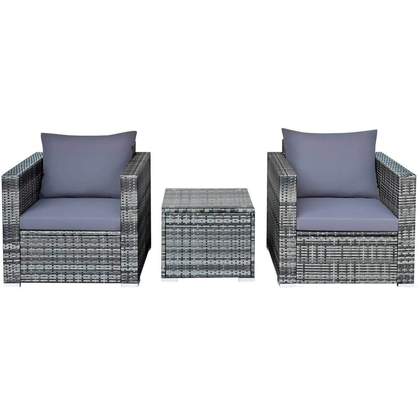 3 Pcs Patio Rattan Furniture Bistro Sofa Set with Cushioned-Navy by DirectDeals