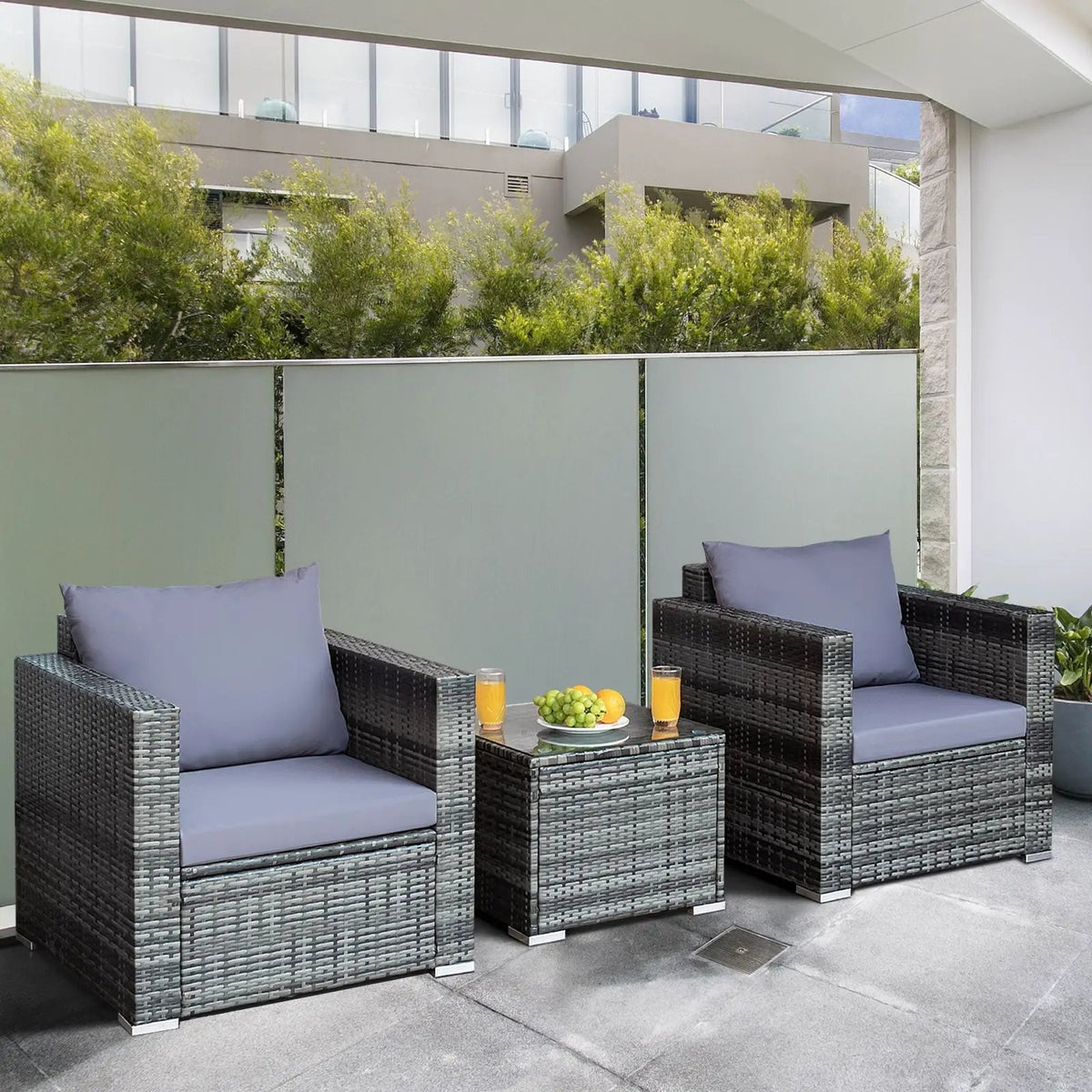 3 Pcs Patio Rattan Furniture Bistro Sofa Set with Cushioned-Navy by DirectDeals
