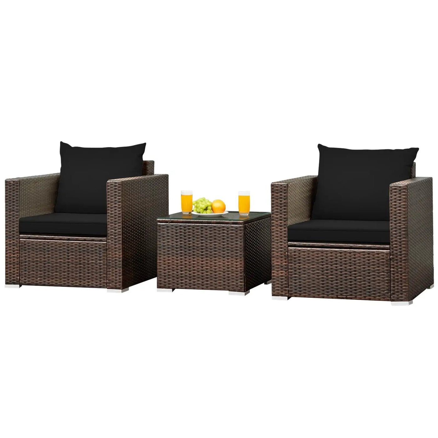 3 Pcs Patio Conversation Rattan Furniture Set with Cushion by DirectDeals