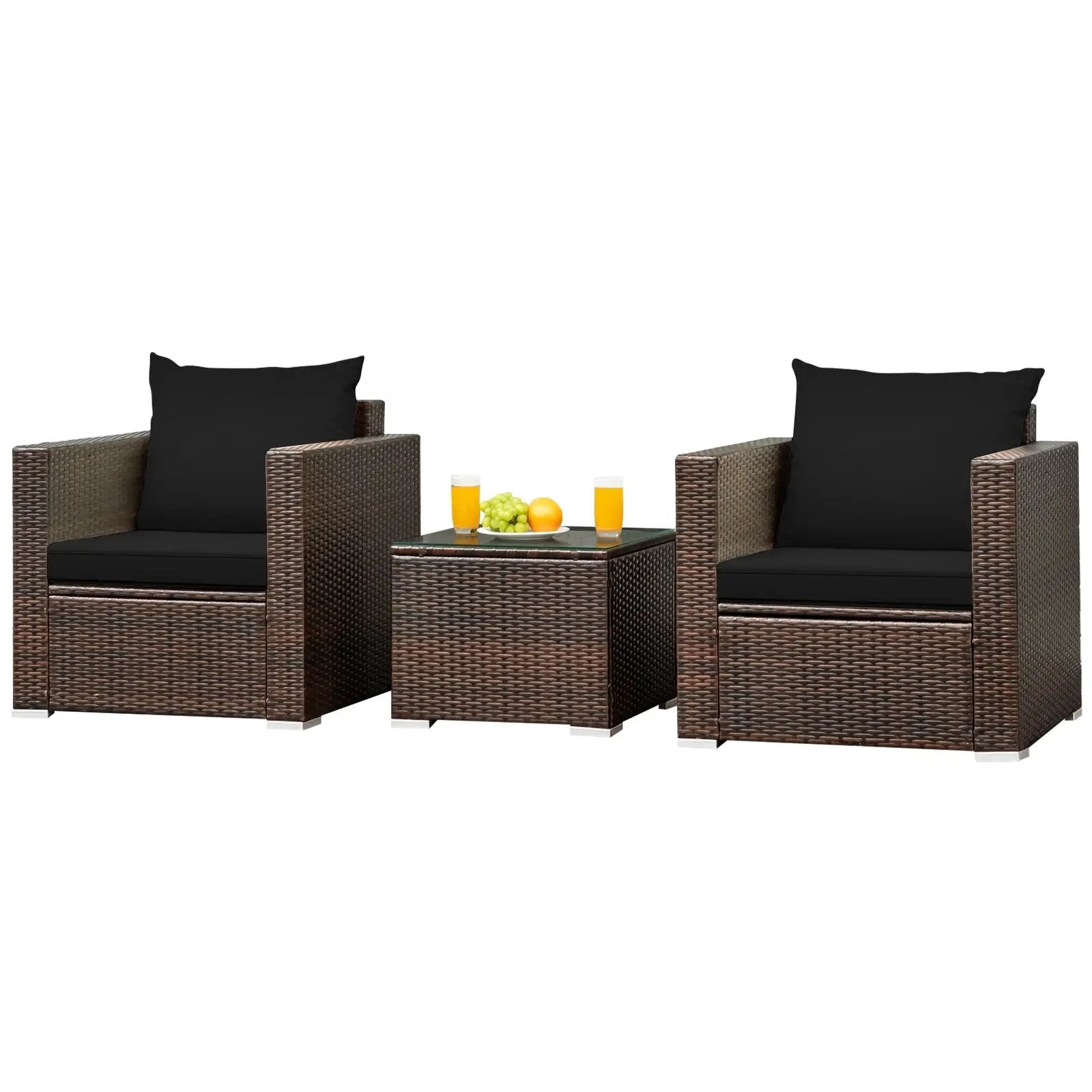 3 Pcs Patio Conversation Rattan Furniture Set with Cushion by DirectDeals