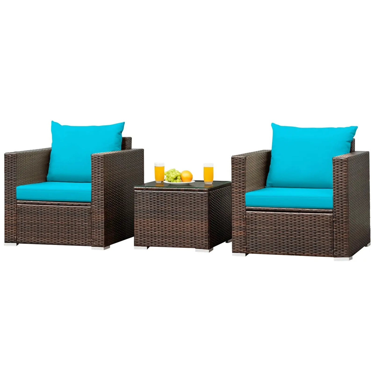 3 Pcs Patio Conversation Rattan Furniture Set with Cushion by DirectDeals