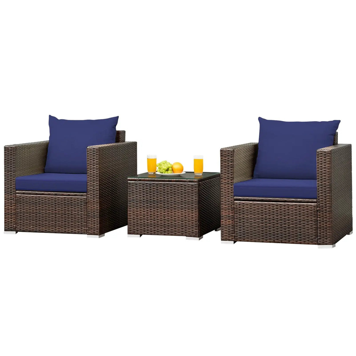 3 Pcs Patio Conversation Rattan Furniture Set with Cushion by DirectDeals
