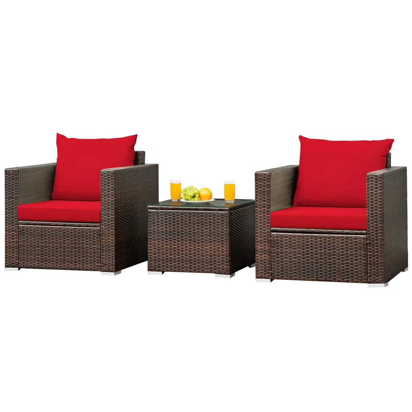 3 Pcs Patio Conversation Rattan Furniture Set with Cushion by DirectDeals