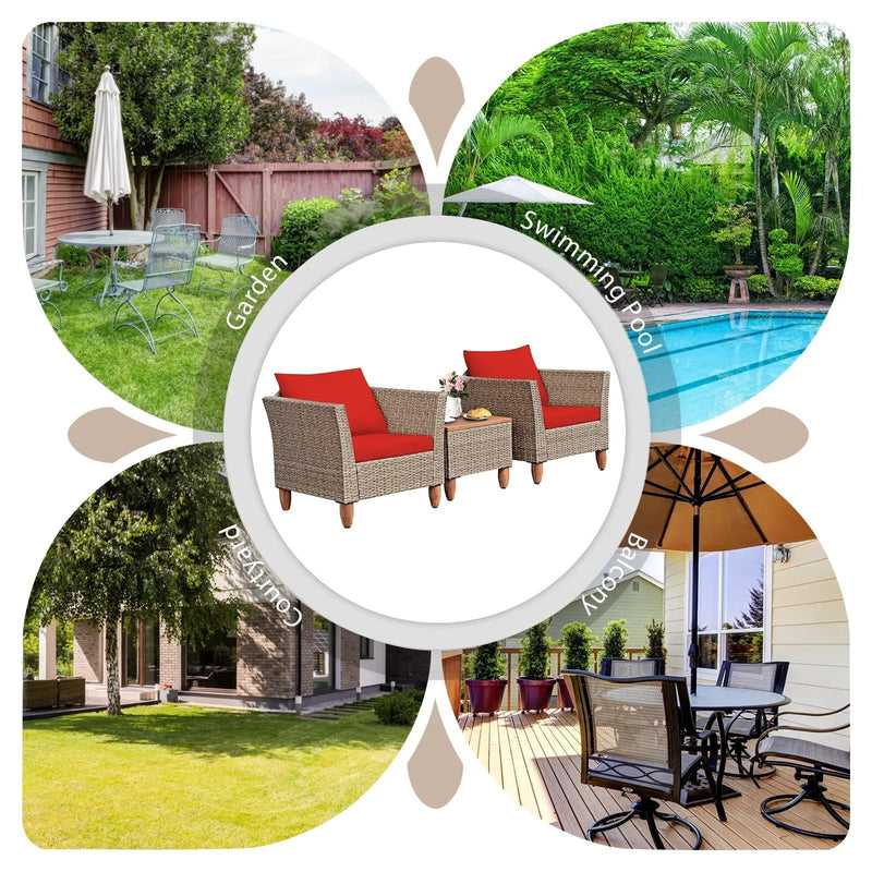 3 Pieces Patio Rattan Furniture Set with Washable Cushion for Yard Porch by DirectDeals