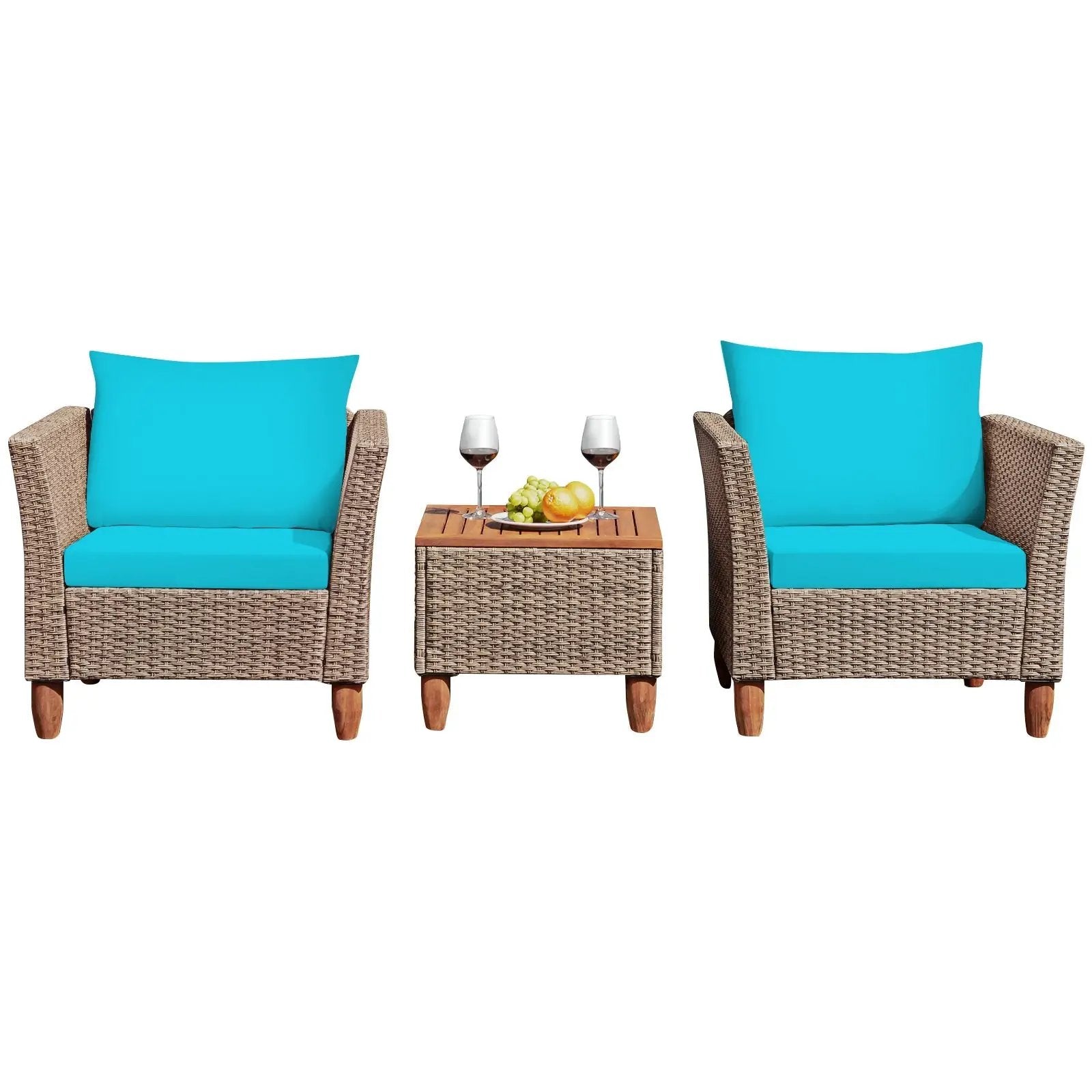 3 Pieces Patio Rattan Furniture Set with Washable Cushion for Yard Porch by DirectDeals
