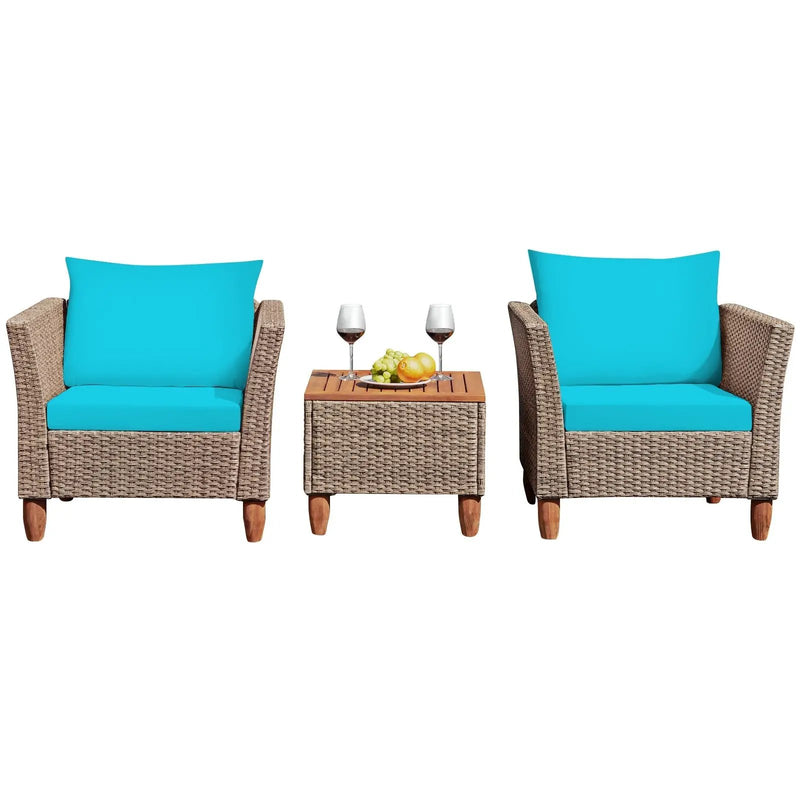 3 Pieces Patio Rattan Furniture Set with Washable Cushion for Yard Porch by DirectDeals