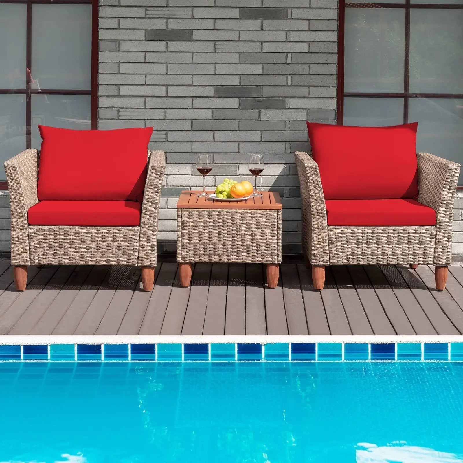 3 Pieces Patio Rattan Furniture Set with Washable Cushion for Yard Porch by DirectDeals