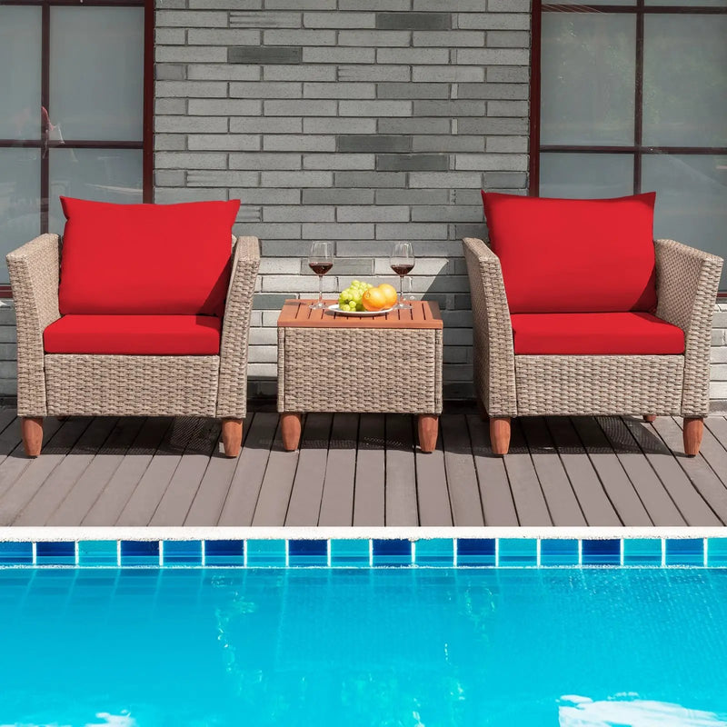 3 Pieces Patio Rattan Furniture Set with Washable Cushion for Yard Porch by DirectDeals