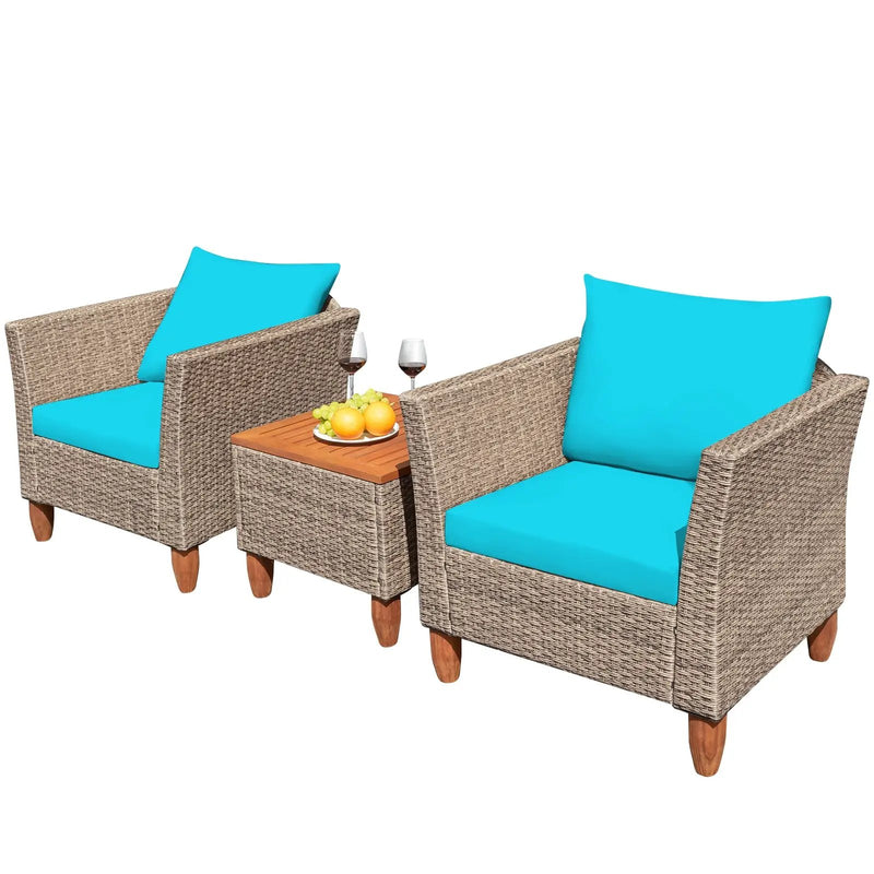 3 Pieces Patio Rattan Furniture Set with Washable Cushion for Yard Porch by DirectDeals