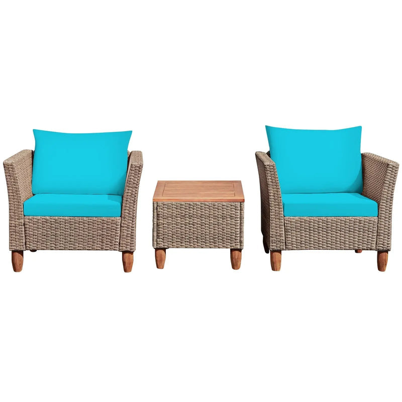 3 Pieces Patio Rattan Furniture Set with Washable Cushion for Yard Porch by DirectDeals
