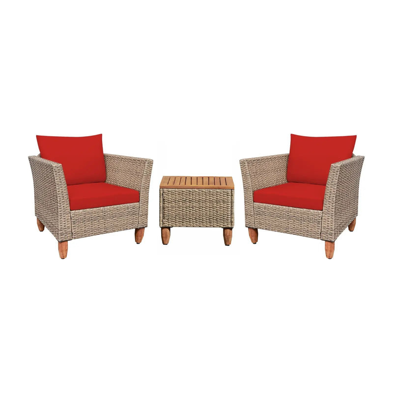 3 Pieces Patio Rattan Furniture Set with Washable Cushion for Yard Porch by DirectDeals
