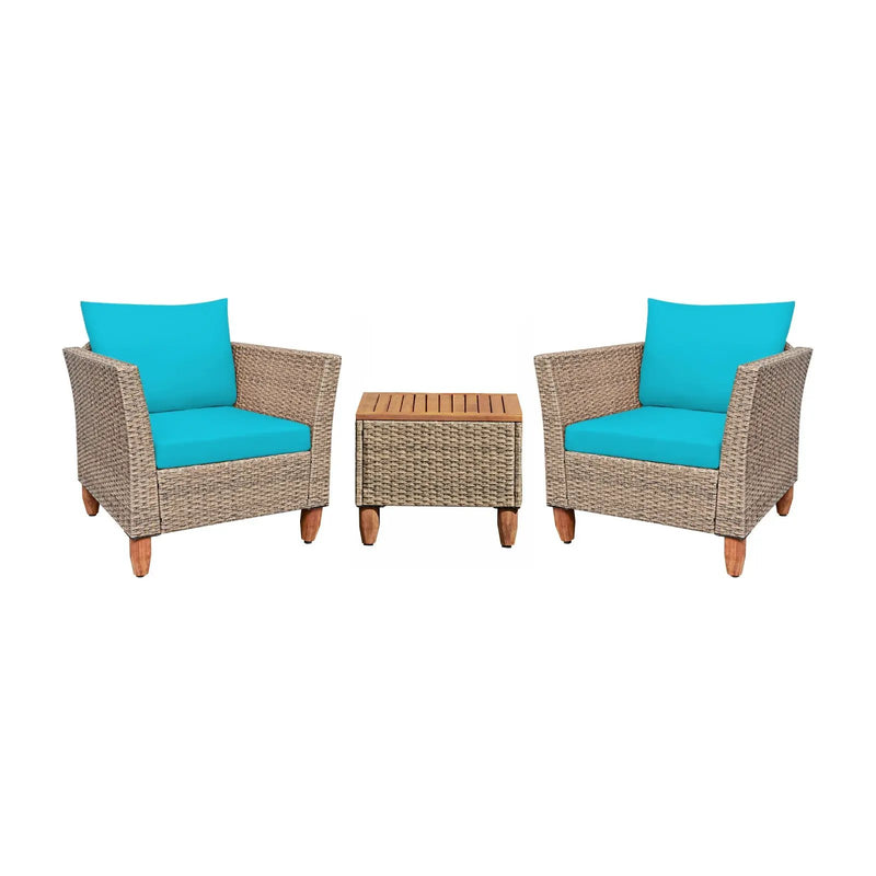 3 Pieces Patio Rattan Furniture Set with Washable Cushion for Yard Porch by DirectDeals