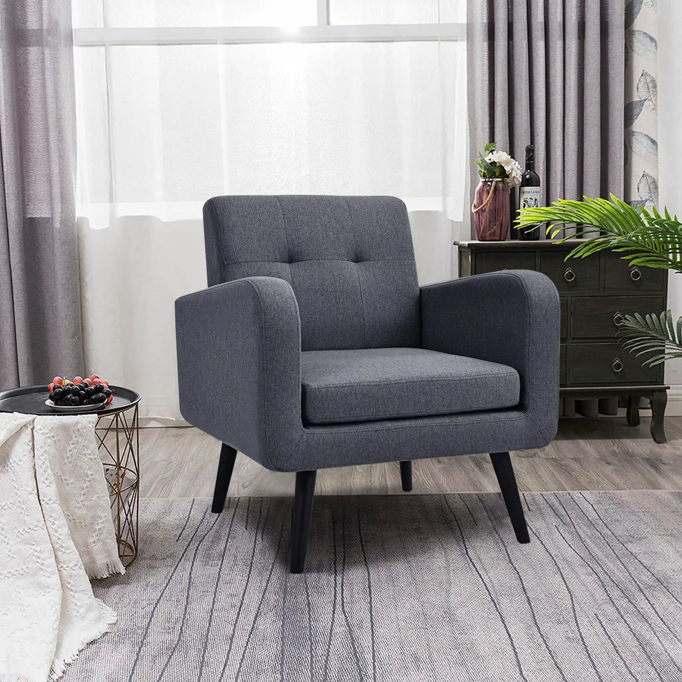 Modern Upholstered Comfy Accent Chair Single Sofa with Rubber Wood Legs by DirectDeals