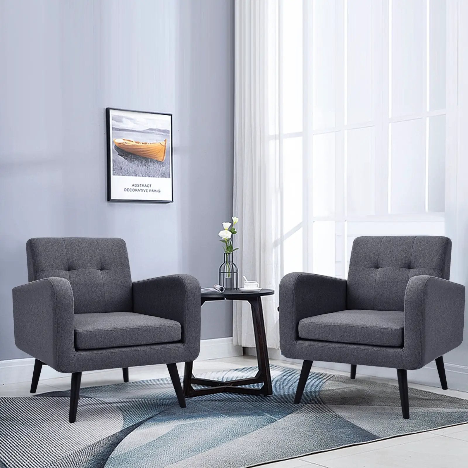Modern Upholstered Comfy Accent Chair Single Sofa with Rubber Wood Legs by DirectDeals