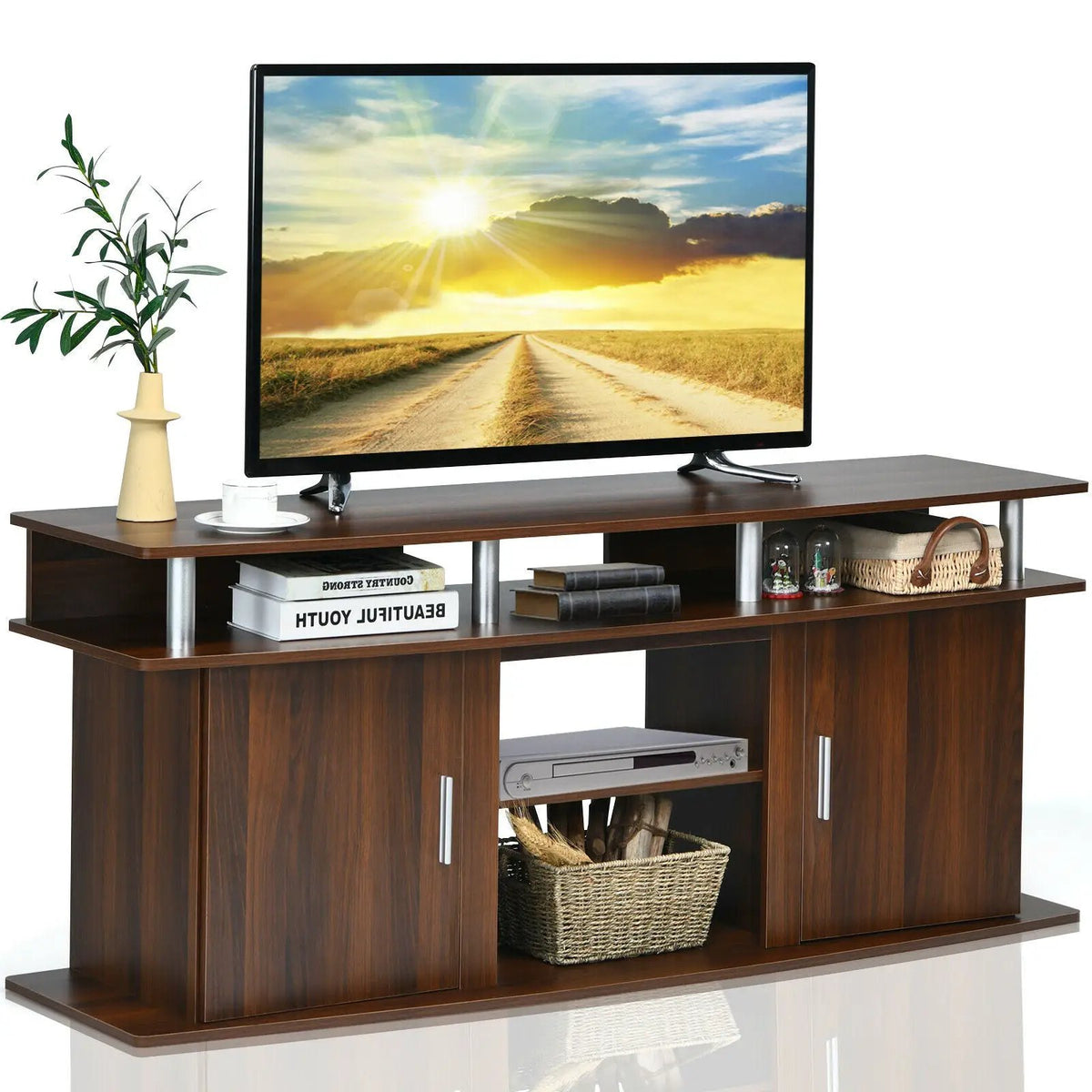 63 Inch TV Entertainment Console Center with 2 Cabinets by DirectDeals