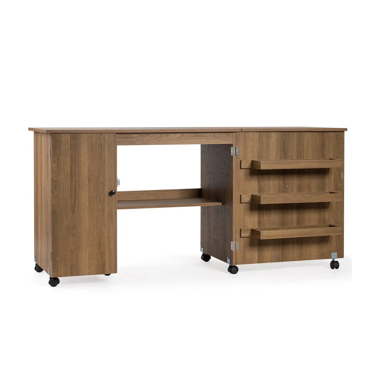 Folding Sewing Table Shelves Storage Cabinet Craft Cart with Wheels by DirectDeals