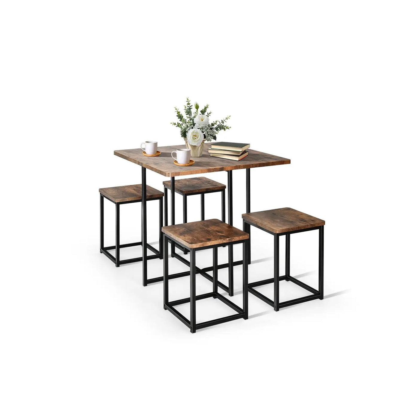 5 Pieces Metal Frame Dining Set with Compact Dining Table and 4 Stools by DirectDeals