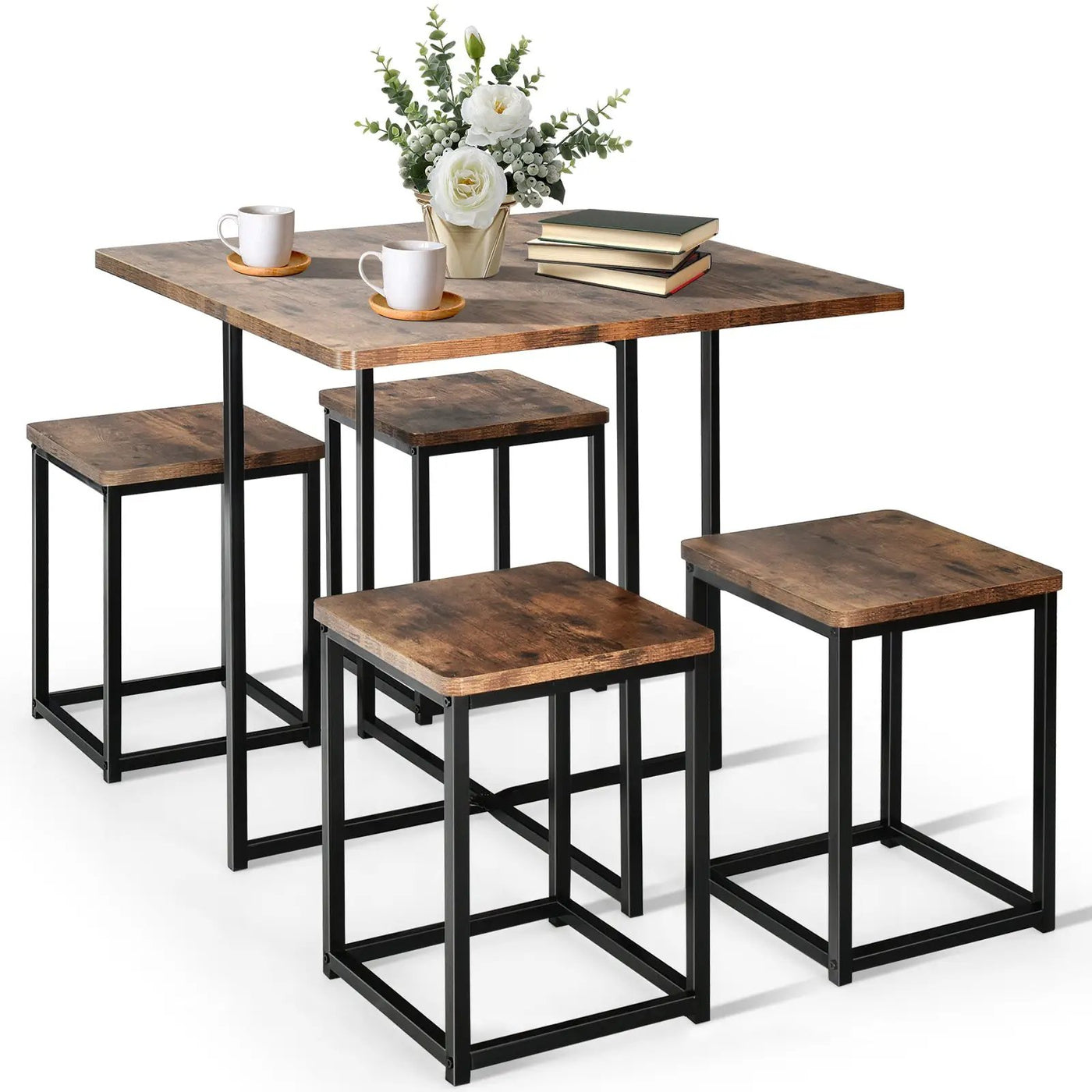 5 Pieces Metal Frame Dining Set with Compact Dining Table and 4 Stools by DirectDeals