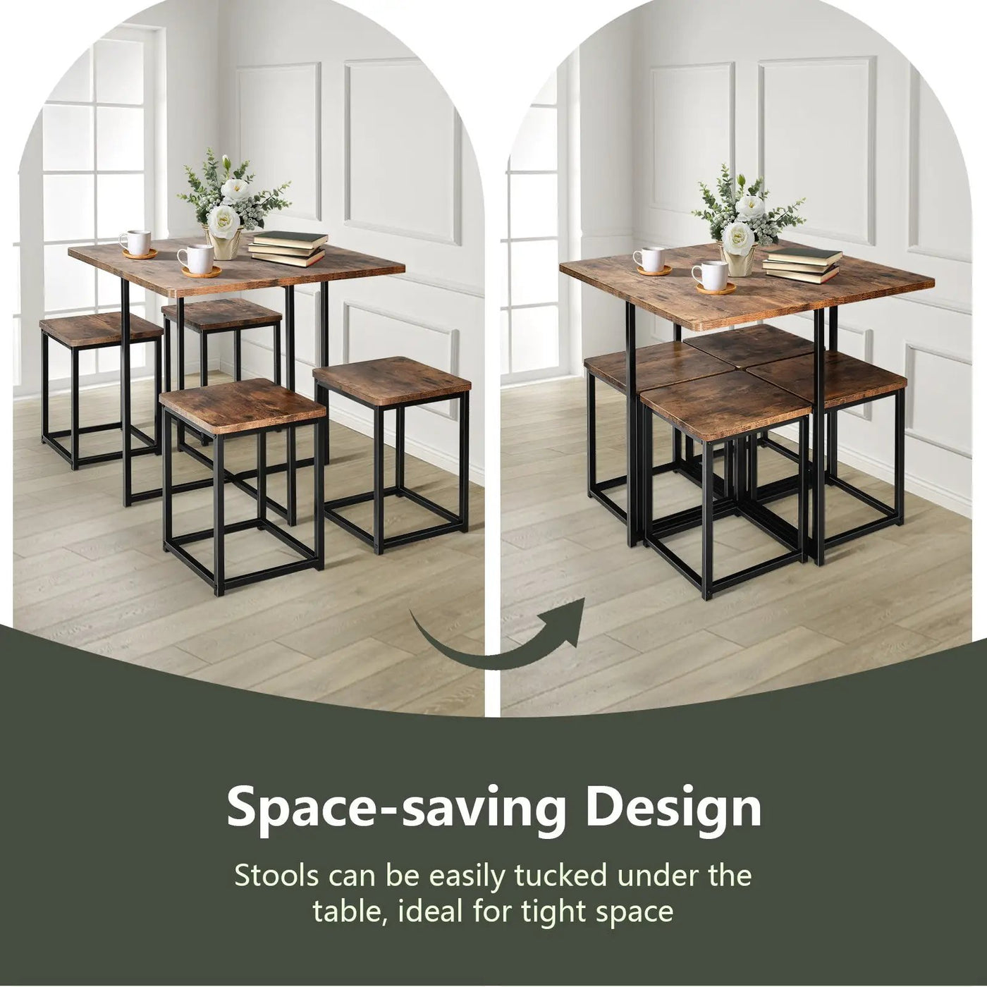 5 Pieces Metal Frame Dining Set with Compact Dining Table and 4 Stools by DirectDeals