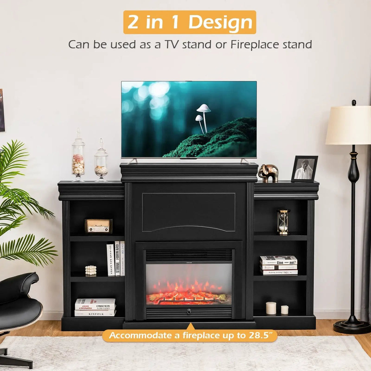 70 Inch Modern Fireplace Media Entertainment Center with Bookcase by DirectDeals