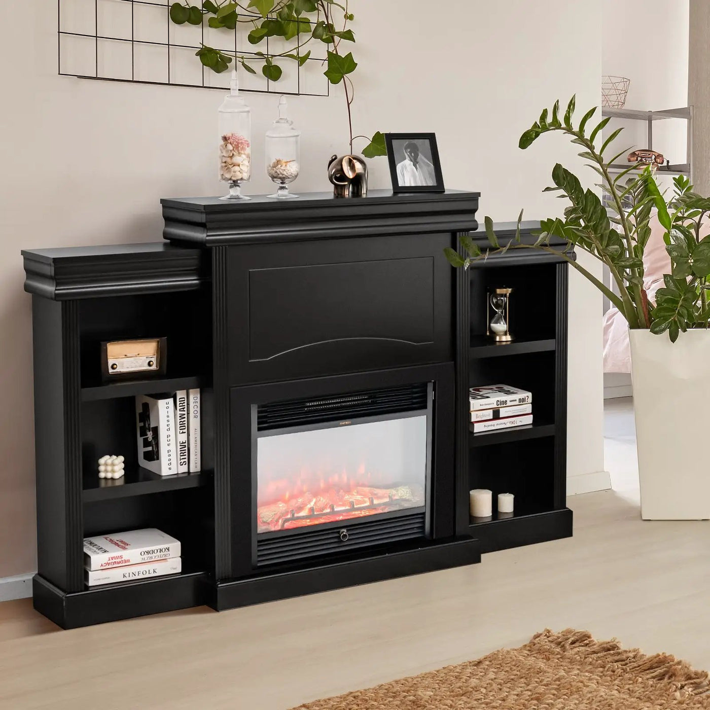 70 Inch Modern Fireplace Media Entertainment Center with Bookcase by DirectDeals