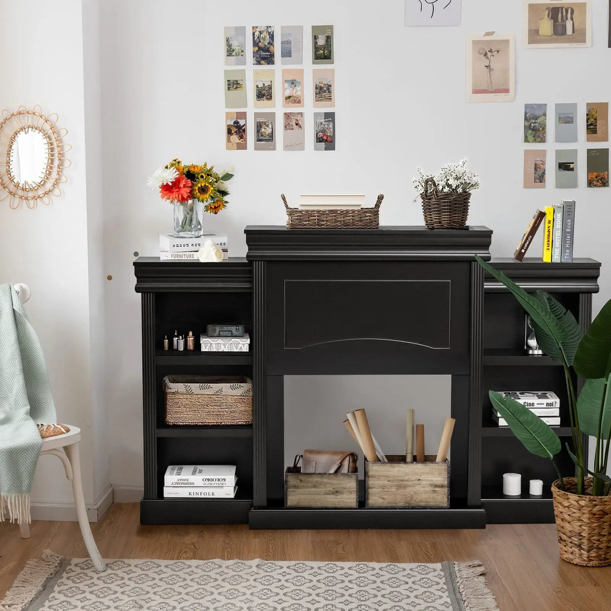 70 Inch Modern Fireplace Media Entertainment Center with Bookcase by DirectDeals