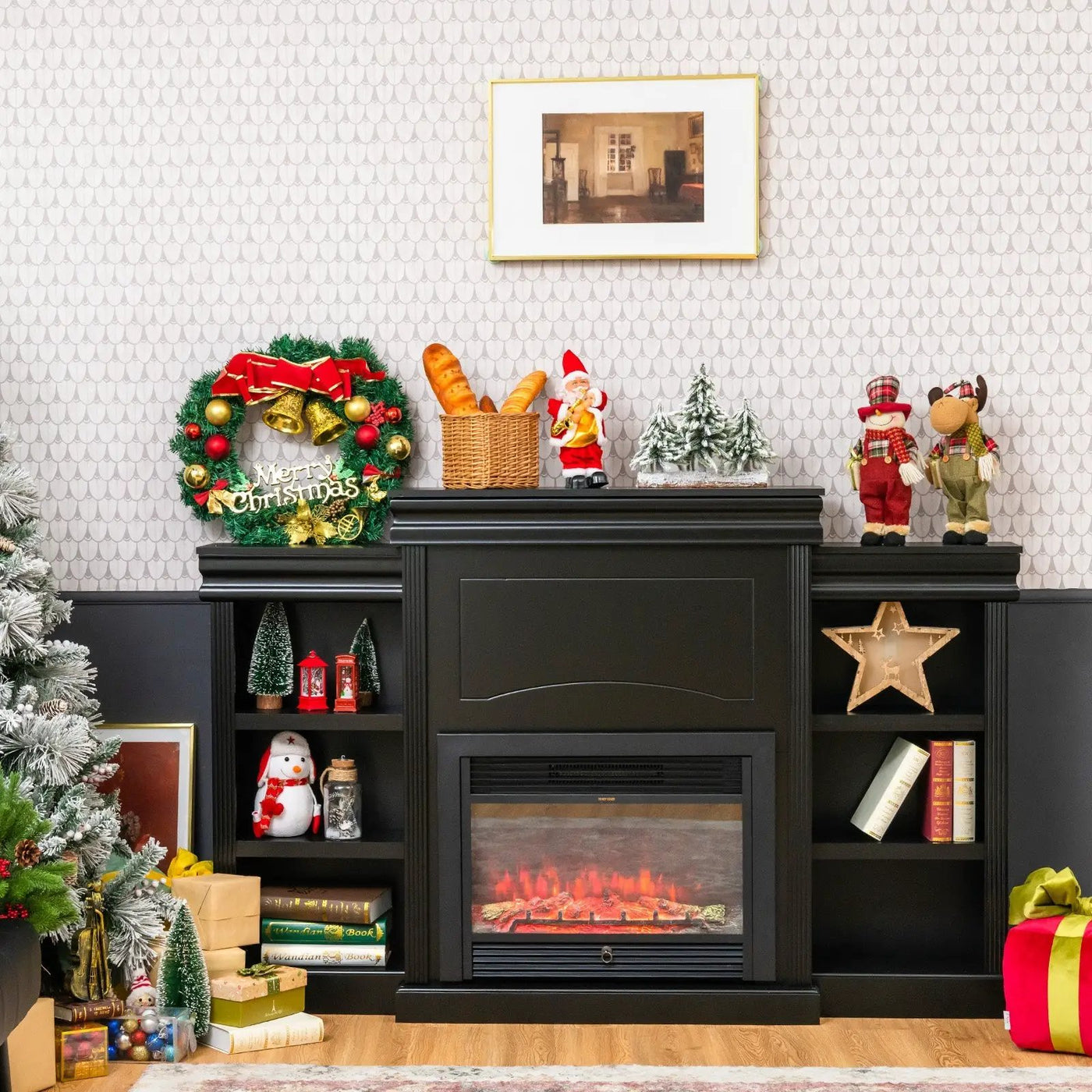 70 Inch Modern Fireplace Media Entertainment Center with Bookcase by DirectDeals