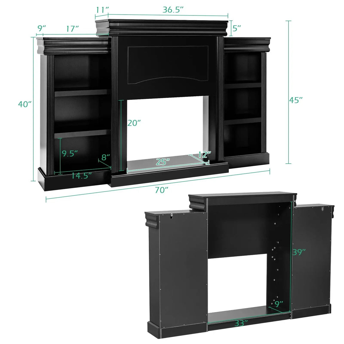 70 Inch Modern Fireplace Media Entertainment Center with Bookcase by DirectDeals