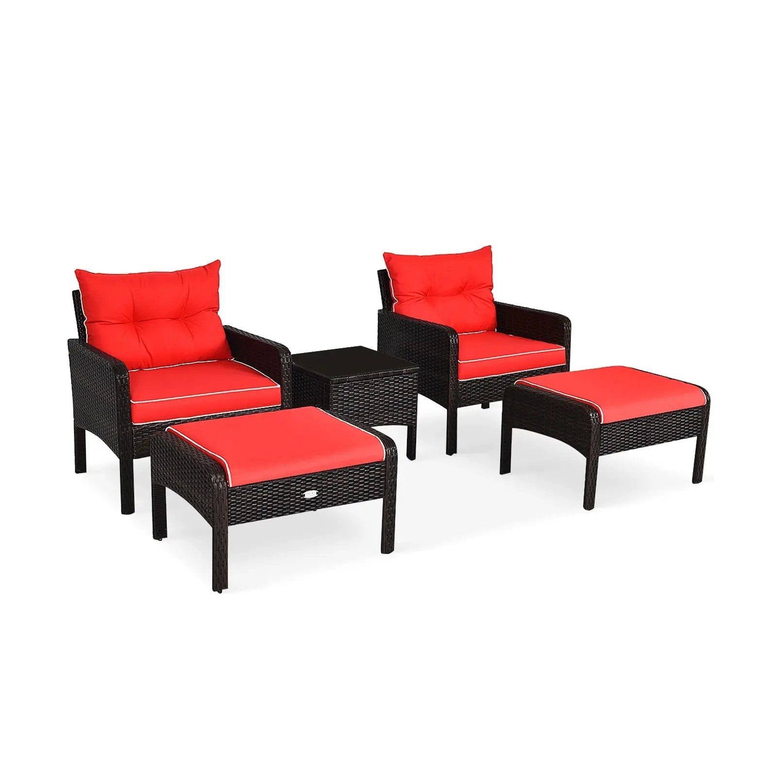 5 Pieces Patio Rattan Sofa Ottoman Furniture Set with Cushions-Black by DirectDeals